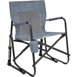 Outdoor Freestyle Rocker Camping Chair | Portable Folding Rocking Chair with Solid, Durable Armrests, Drink Holder & Comfortable Backrest — Grey