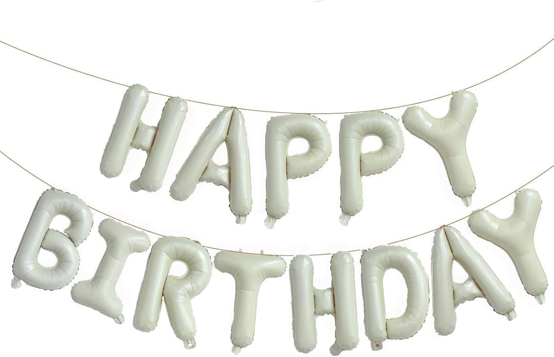 Cream White Happy Birthday Balloons Banner, 16 Inch Mylar Foil Letters Balloon Sign for Birthday Party Decorations Photo Booth Backdrop