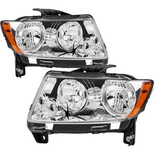 Halogen Headlights Assembly Compatible with 2011-2017 Jeep Compass,2011-2013 Jeep Grand Cherokee Headlamp, NOT for HID Models