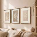 MueyHel Neutral Botanical Flower Wall Art Set of 3, Wood Framed 16x24 Inch