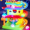 Funwee 2-in-1 Rolling Ball & Racing Car Ramp Toy for Toddlers, Race Track Hammer Lights Ball Drop, Interactive Montessori Learning Game Birthday Gift Idea for Kids 2 3 4 5+Year Old Girl Boy(Yellow)