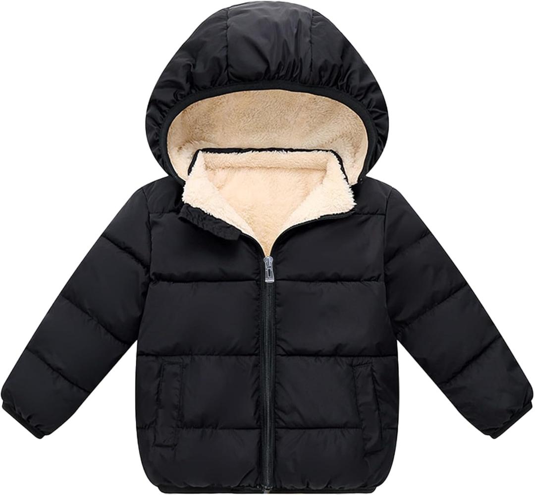 Baby Boys Thicken Winter Coat Toddler Girls Fleece Warm Hooded Jacket Clothes (Black)