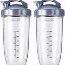 2 x MEET JUICE 2-Pack 32oz Replacement Cups with Flip-Top To-Go Lids & Gaskets (4-Inch Diameter) ;Compatible with NutriBullet 600W/900W Series;NOT for Magic Bullet,Lean, RX