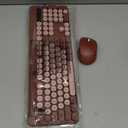 Wireless Keyboard and Mouse Combo, Retro Round Keycaps, Full-Size Cute Typewriter Keyboard with Large Phone/Tablet Holder, Auto-Sleep, 2.4GHz Cordless Connection for Windows/PC/Laptop (Wine Red)