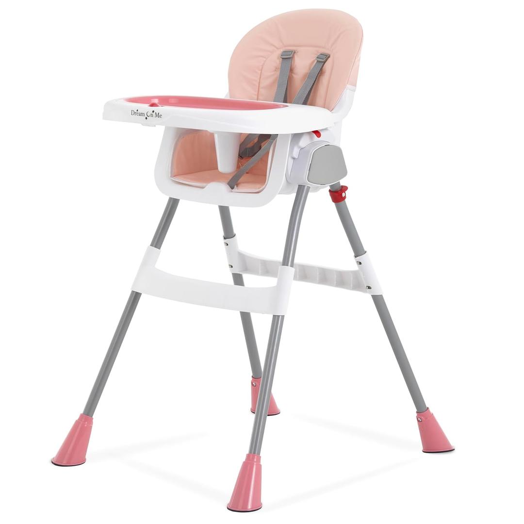 Dream On Me TableTalk 2-in-1 High Chair for Baby & Toddler Convertible High Chair to Junior Chair, Removable Padded Seat, Dual Dishwasher-Safe Trays, Styrdy Steel Frame, Quick Folding Design Pink
