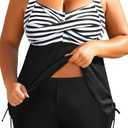 Aqua Eve Women Plus Size Tankini Swimsuit Two Piece Flowy Swimdress Bathing Suits with Shorts Black and White Stripes 20W