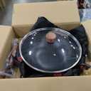 WANGYUANJI 11-Inch Round-Bottom Carbon Steel Wok with Glass Lid, Removable Wooden Handle, Traditional Pow Pan for Gas Flame/Wok Ring Only (Not for Flat-Top or Induction)