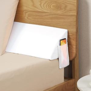 Vekkia Bed Wedge Pillow for Headboard High-Density Foam Fills Gaps (0-5.5") Between Mattress and Headboard, Wedge Pillow with Pockets for Phone & Remotes, Washable Cover King Size (White)