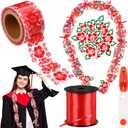 Jexine 118 Feet Graduation Hawaiian Candy Lei Making Kit Includes 30 Pcs Candy Lei Bags 750 Feet Ribbon 24 Pcs Hibiscus Cards for Graduation Party Gift(Red,Hibiscus)