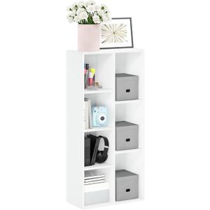 Furinno LUDER Book Shelf, 7-Cube Bookshelf, Bookcase, 9.4" x 19.5" x 41.7", for Living Room, Bedroom, Home Office, White