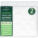 Joey + Joan Waterproof Travel Crib Mattress Pad Cover Compatible with Guava Lotus, Babybjorn, Dream on Me – 2 Pack Quilted Mattress Protector from Ultra Soft Bamboo Viscose Terry – 24" x 42"