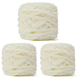 INNDUN Blanket Yarn 3 Pack of 100g/3.5oz - Cream Chenille Yarn 6 Super Bulky - Knitting, Crocheting & Crafts Chunky Yarn