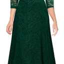 MISSMAY Women's Formal Floral Lace 2/3 Sleeves Bridesmaid Party Maxi Dress (Green, XL)