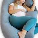 Pharmedoc Pregnancy Pillows, U-Shape Full Body Pillow  Removable Cooling Cover -Dark Grey  Belly and Back Support - Maternity Essential - Pregnancy Must Haves (Grey Cooling Cover)