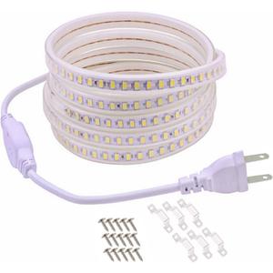 White LED Strip Lights 6.56ft AC 120V Rope Lights 110V Flexible LED Light Strip Waterproof 4000K Bright White SMD 5730 120LEDs/m for Bedroom Mirror Kitchen Cabinet Lighting