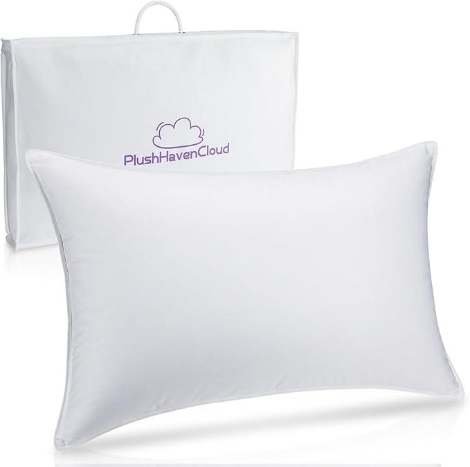 PlushHavenCloud White Goose Down Pillow Luxury Hotel Bed Pillow with 100% 900+ Fill Power, Goose Feather Pillow for Sleeping, 700TC Cotton Shell, Queen Size- size 18x26 inch, 1 Pack