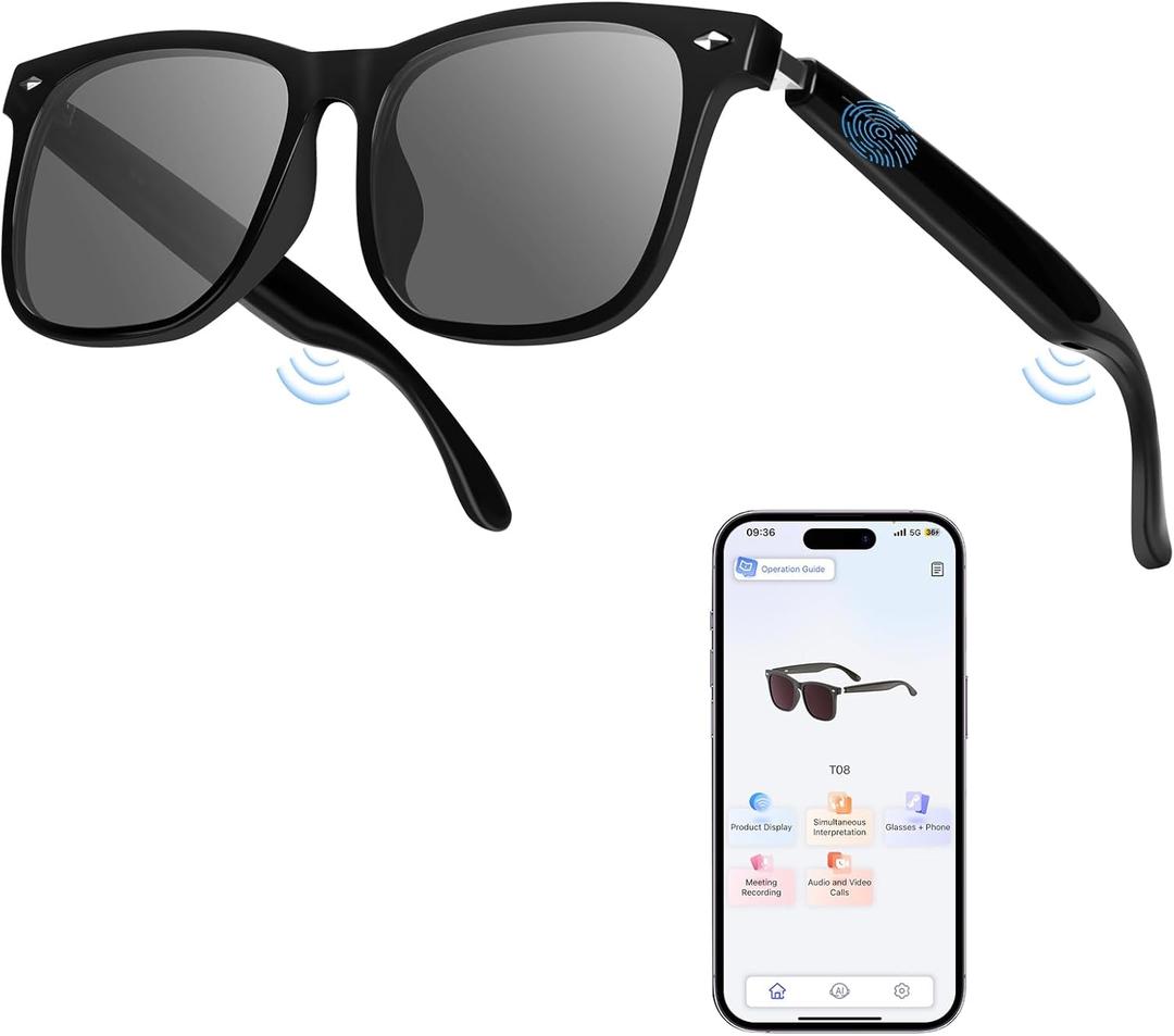 Luckit Smart Glasses, AI Bluetooth Glasses with Speaker 115 Languages AI Translator Accents Real Time Translation UV Protection Polarized Lens Sunglasses Glasses for Men & Woman Gaming Meeting Travel