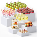 Leinuosen 7 Pcs Extra Large Buffet Risers Set 8" to 14" Acrylic Display Box Square Catering Dessert Table Riser Food Display Decorative Stand with Hollow Bottom for Catering Supplies(White)
