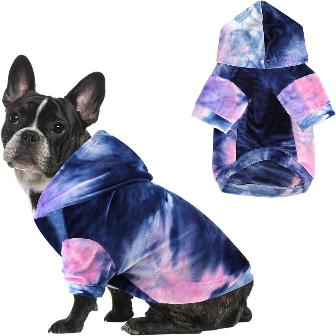 Mklhgty Tie Dye Dog Hoodie Puppy Sweater Sweatshirt, Cold Weather Coat Pet Clothes for Dog Cat (M: 10-15 Lbs, Blue)