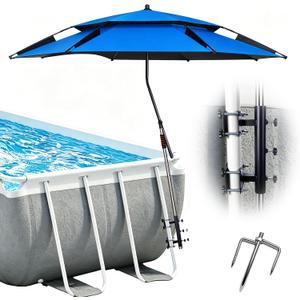 7FT Above Ground Pool Umbrella with Poolside Mount Bracket, Adjustable 5-Level Pool Sunshade for Frame Pools, Heavy-Duty UV Resistant Patio Umbrella for Backyard, Garden, Pool Deck