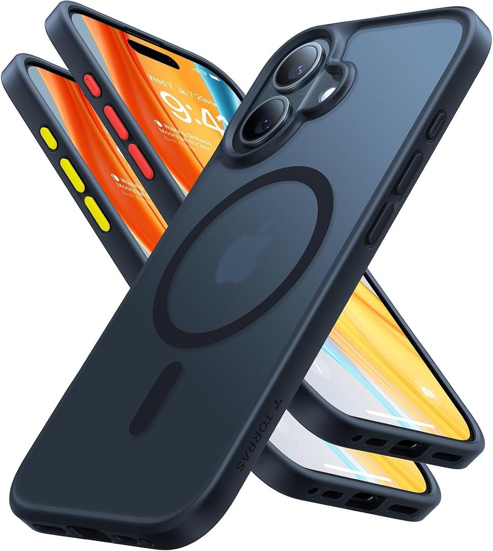 TORRAS Magnetic Shockproof for iPhone 16 Case, [18N Mighty Magnetic] [12FT Military Grade Drop Tested] [Fit for MagSafe] Protective Hard Back Plastic Slim Phone Case for iPhone 16 6.1", Black Titanium (IP16, 6.1 inch)