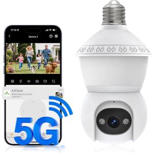 Light Bulb Security Camera, 5G/2.4GHz WiFi Lightbulb Cameras Outdoor for Home Security,2-IN-1 Bulb Security Camera with LED Light E27 Compatible, Smart AI Human Detection,Color Night Vision (1Pack)