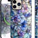 Case for iPhone 13 Pro Max Case Stained Glass Cute Elegant Purple Flowers Floral Design for Women Girls [Compatible with Magsafe] Rugge Shockproof Anti-Scratch Phone Cover