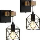 Black Wall Sconce with ON/Off Switch Pack of 2, Dimmable Cage Wall Mount Light Fixture Industrial Farmhouse Lighting, LG9939389 (hardwire)