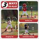3-in-1 T Ball Set - Adjustable Height, Hanging Tee Ball Set with Automatic Pitching Machine/6 Balls/Retractable Bat, TBall Stand Suit for Outdoor, Sport Toys Gifts for Kids Boys Age 3+