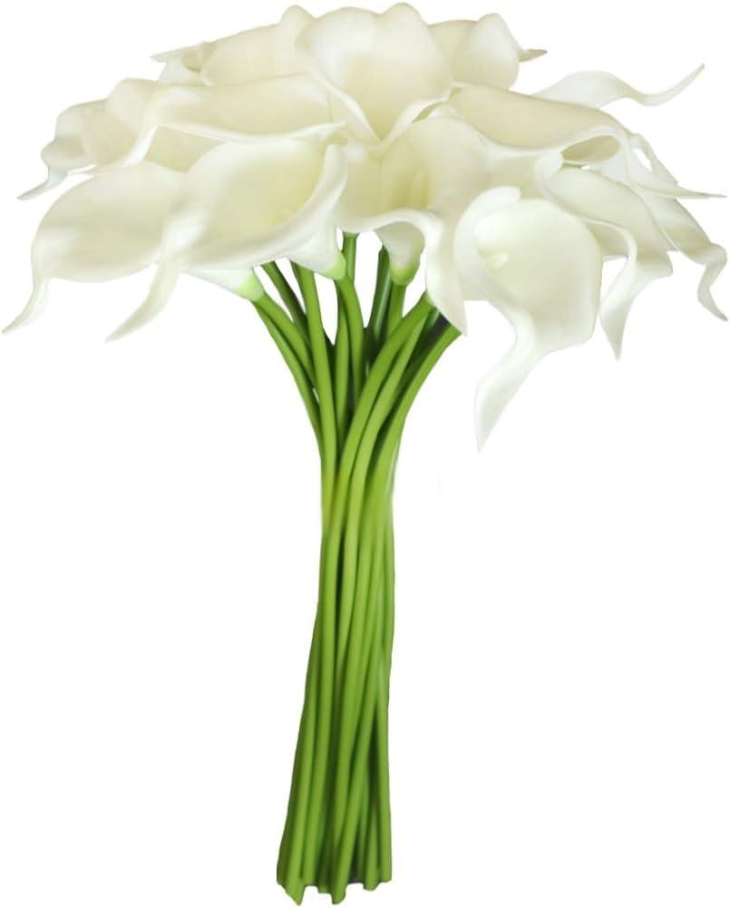 18pcs Real Touch Artificial Calla Lily Flowers for Decoration, Outdoor Wedding Bouquets, Lifelike Faux Flowers for Home, Garden, Party, and Event Decor (White)