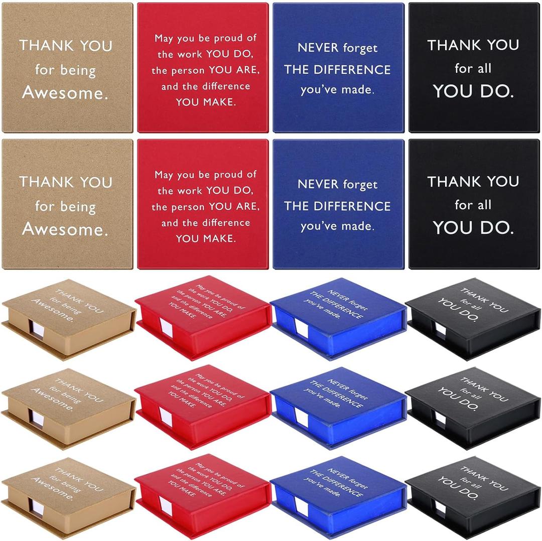 Feifeiya 12 Pcs Teacher Appreciation Gifts Bulk Thank You Sticky Notes with Box Small Inspirational Desktop Notepad Note Storage Box Creative for Employee Nurse Coworker Staff Appreciation Gift