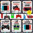 5 x Valentines Day Gifts for Kids Classroom Video Game Keychain, Funny Keyrings with Cards for School Exchange, 24 Sets (Black)