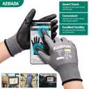 Kebada W1 Work Gloves for Men and Women, PU Coated Safety Gloves with Grip, Touchscreen, Ideal for Warehouse Package Handling, Construction, Gardening, 12 Pairs Gray Medium