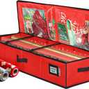 HOLDN' STORAGE Premium Wrapping Paper Storage Container - Durable 600D Tear-Proof, Fits 27 Rolls Gift Wrap, Extra Pockets for Ribbons & Bows, Underbed Storage - Ideal for Holiday Christmas, Red/Black Trim