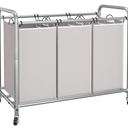 STORAGE MANIAC 3 Section Laundry Sorter, 35.9 Gal (136 L) Laundry Hamper Cart with Heavy Duty Rolling Lockable Wheels and Removable Bags, Clothes Organizer Basket Clothes Separator Hamper, Beige