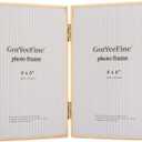 4x6 inch Double Gold Metal Picture Frame with High-Definition Tempered Glass - Thin Edge with Beading Minimalist Design, Velvet Back, Tabletop & Wall Mount