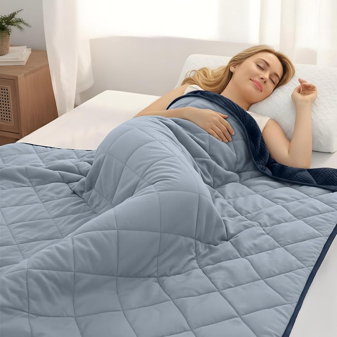 ZonLi 20lbs Weighted Blanket for Adults Sleeping, Double-Sided All Season Reversible 75D Cooling Mesh & Warm Ribbed Microfiber, 48"x72" Navy Blue Contrast Color, Machine Washable