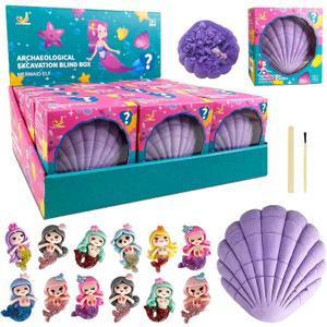 Mermaid Dig Kit, 12 Surprise Mermaid Discover, Great Science STEM Toys Mining Set, Ocean Party Favor Geology Gifts for Kids Girls, Age 3 4 5 6 7 8 and Up