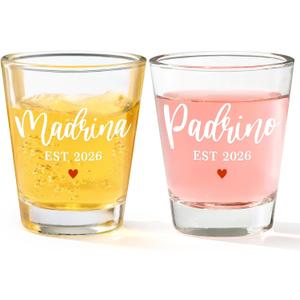 Futtumy Godparents Proposal Gift, 2OZ Padrino Madrina Est 2026 Shot Glasses, Godmother Proposal Gift, Padrinos Madrina Proposal Gifts for Godmother Godfather on Christmas Party Holiday Birthday(2 PCS)