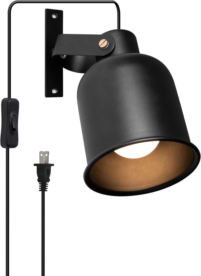 Aisilan Plug-in Wall Sconce Lighting, Adjustable Wall Light for Bedroom Bedside, Modern Indoor Wall Sconce for Reading with Cord, Easy Install 7W 3000K Bulb for Living Room Hallway (Black)
