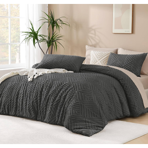 Andency Dark Grey Oversized King Comforter 120''x98'', 3 Pieces Dark Gray Soft Boho Bedding Set & Collections, Farmhouse Tufted Fluffy Shabby Chic Bed Set for All Seasons (1 Comforter, 2 Pillowcases)