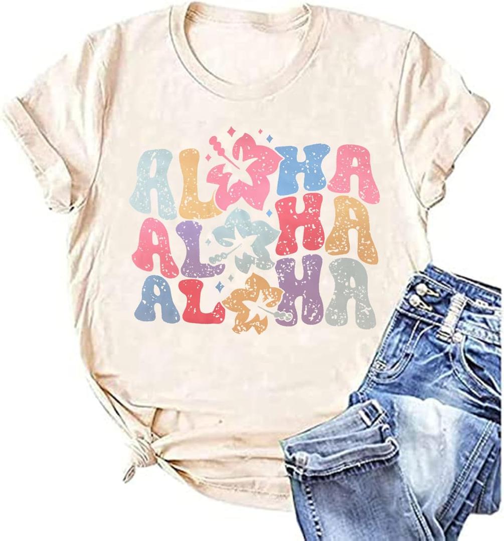 Hawaiian Shirt Women Family Vacation Tee Girls Hawaii Trip Summer Vacation T-Shirt (X-Large, Beige)