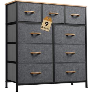 DWVO Dresser with 10 Drawers - Fabric Storage Tower, Organizer Unit for Living Room, Hallway - Sturdy Steel Frame, Wooden Top & Easy Pull Fabric Bins