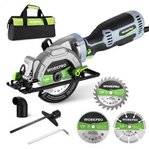 WORKPRO 5.8Amp 3500RPM Circular Saw with Parallel Guide, Maximum Cutting Depth 1-11/16''(90),1-1/8''(45), Compact Circular Saw with Three 4-1/2" Blades for Wood, PVC, Tile, Cement Block