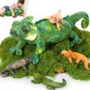 MorisMos Plush Lizard Stuffed Animals, 27'' Giant Mommy Chameleon Stuffed Animal with 4 Baby Lizard Toys for Kid Girl Boy, Realistic Large Iguana Mom, Cute Gecko Toys Gift for Kid Birthday Christmas, Green Lizard 