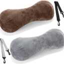 2 Pcs Neck Pillow for Recliner Headrest Pillow Bone Shaped Chair Plush with Adjustable Strap Neck Support and Pain Relief Curve Head Cushion for Car Travel Airplane (Grey and Brown)