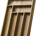 Acacia Wood Silverware Drawer Organizer, Kitchen Utensil Cutlery Drawer Organizer with Dividers, Flatware Organizer, Silverware Tray Holder for Spoons, Forks, 11.8''x16.5'' (6 Slots)