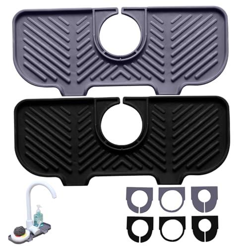 Sgqtqybk Sink Faucet Mat Splash Guard, Faucet Mat with 3 Adjustable Holes, 6° Slope Sink Splash Guard for Kitchen and Bathroom Countertops, Black