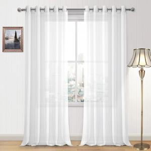 DWCN White Sheer Curtains, Linen Look Semi Transparent Voile Grommet Top Solid Lightweight & Airy Gauzy Curtains & Drapes for Living Dining Room Drapes W60 x L102 Inch Long, Set of 2 Panels