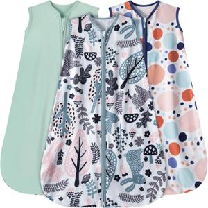 Baby Sleep Sack 12-18 Months 3 Pack Baby Wearable Blanket 100% Rayon Cotton 2-Way Zipper Toddler Sleeping Sack .Comfy Soft Lightweight TOG 0.3 (Rabbit&Rocks&Green,)